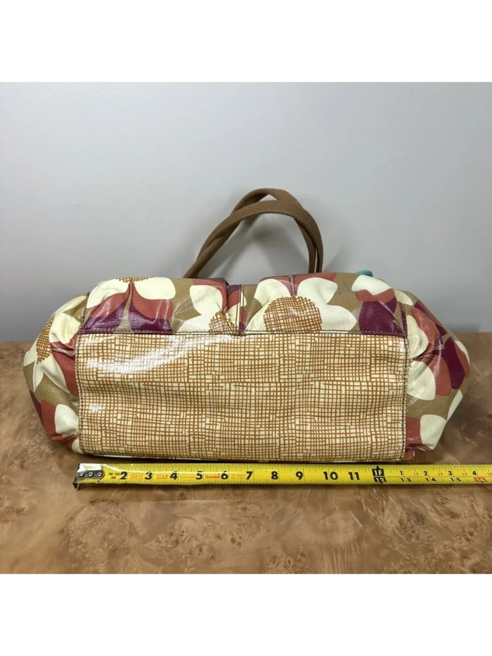 Fossil Key-Per Floral Coated Canvas Diaper Bag Large Tote Retro Y2K